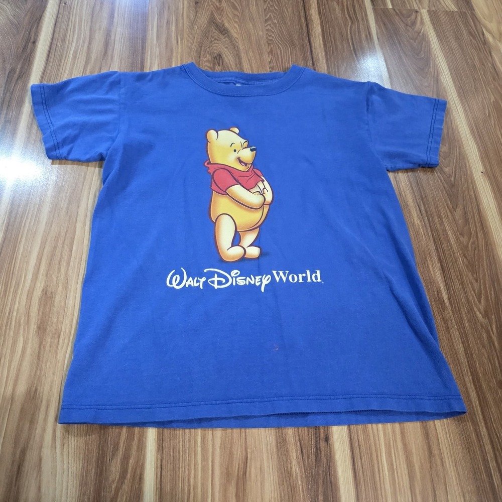 Vintage Disney Winnie The Pooh Shirt Kids 7-8 Blue Walt Disney World USA 90s
